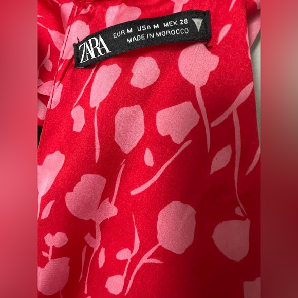 Zara Red Floral Satin Effect Halter Neck Tie Back midi dress - Picture 8 of 11